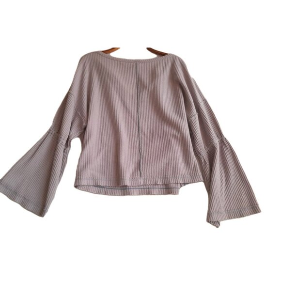 We The Free Large Dahlia Waffle Knit Flared Sleeve Thermal Grunge Slouchy Top - Picture 3 of 7